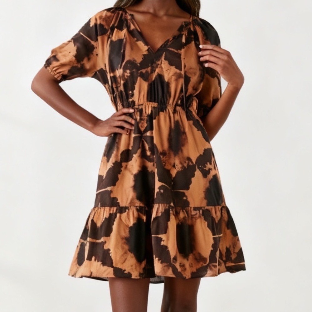 Rails Amabella Dress Puff Sleeve A-Line Tigers Eye Size Small